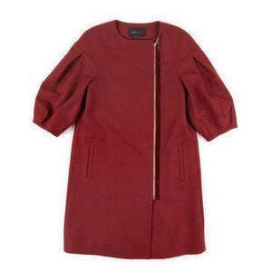 BCBGMaxazria Rouge cranberry red Woven Coat Wool off-center zip jacket size XS
